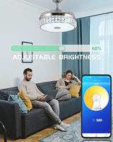 Ventilateur de plafond en acrylique cristal de 42 pouces avec lumière, application Smart Scene, 5 CCT, moteur DC silencieux et dimmable pour salon moderne, ODM