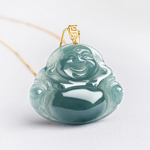 Collier de bouddha d'eau bleu <span class=keywords><strong>émeraude</strong></span> <span class=keywords><strong>véritable</strong></span> de qualité a, <span class=keywords><strong>pendentif</strong></span> en or 18K avec boucle incrustée de jade de glace - Product Image 2
