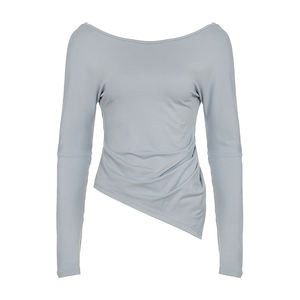 Z-3168 T-shirt femme uni extensible à manches longues, ourlet irrégulier, col rond, tricoté, décontracté, polyvalent, mode, coupe ajustée - Product Image 6