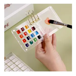 Watercolor Grid Glass Palette for Oil Painting Plastic Pan Cans Empty Case  Iron Travel Artist Student