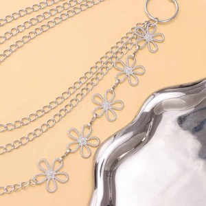 โซ่คล้องตัวแฟชั่น โลหะผสมสังกะสี ดีไซน์ลายดอกไม้ หลายห่วง สวมใส่ได้ทุกวัน สไตล์ฮิปฮอป สีขาว K - Product Image 3