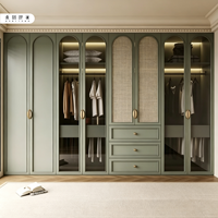 Armoire en bois massif Matcha Green, placard de chambre en aggloméré, 3 tiroirs, écologique, grande capacité, sur mesure pour la maison