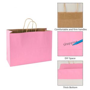 Sacs de courses en papier kraft blanc personnalisés, imprimés flexographiquement, recyclables, pour restaurants, boulangeries, aliments, avec poignée longue et logo – Vente en gros - Product Image 3