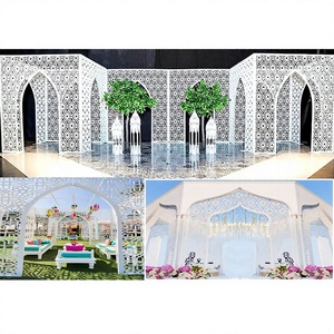 Royal White Theme Moroccan Wedding Stage Modern White Contemporary Wedding Stage Stylish Fiber Jali Wedding Stage Setup - Product Image 1