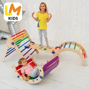 LM KIDS hot sale Indoor Wooden foldable climbing frames pickler triangle Montessori Climbing Gym Toys Piklers Triangle