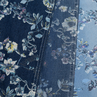 Tissu denim écologique à motif floral, imprimé délavé vif de feuilles de rose en pleine floraison, style jardin vintage, pour vestes et chemises personnalisées pour femmes et filles, faible MOQ
