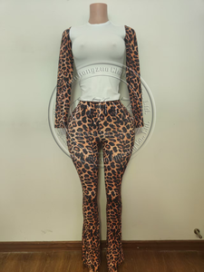 Set Pakaian Santai Wanita Logo Kustom 2025, Legging dan Kaos Katun Bergaris Motif Leopard, Set 2 Potong Pakaian Wanita Motif Cheetah - Product Image 2