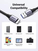 Kabel UGREEN Micro USB 3.0, Kabel USB 3.0 A ke Micro B, Kabel Hard Drive Eksternal dengan Jalinan Nilon
