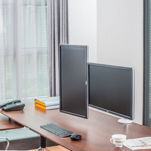 Dudukan <span class=keywords><strong>Monitor</strong></span> Ganda Aluminium & ABS Perak yang Dapat Disesuaikan dengan Rotasi 360 Derajat, Penyangga LCD untuk Meja Kantor - Product Image 6