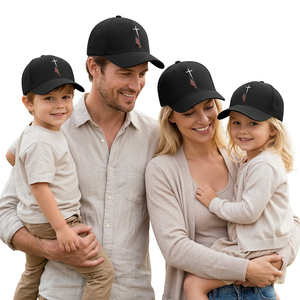Unisex <b>Black</b> 6-Panel <b>Baseball</b> <b>Cap</b> With Embroidered Cross And Flag Design Casual Wear Adjustable Fit - Product Image 1