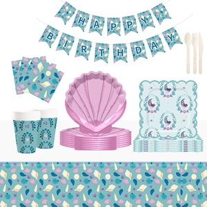 DAMAI - Juego de Vajilla Desechable con Temática de Sirena para Fiestas Infantiles, Incluye Platos de Papel, Servilletas y Mantel - Product Image 1