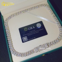 Prix de Gros Collier 12 MM Argent Sterling 925 Plaquée Glace Hip Hop VVS Moissanite Diamant Chaîne Maillon Cubaine Bracelet