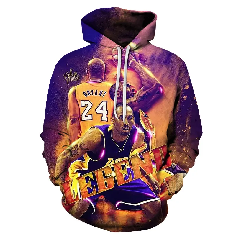 Ucuz spor giyim özel Logo kazak süblimasyon tam 3D baskı 1 adet erkek #24 Bryant Hoodie