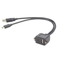 Panel Mount USB-A + Type-C Female Dual Port Extension Cable USB2.0 Screw Fixed USB Panel