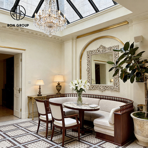 Sofá Clásico Francés Tapizado en Forma de Media Luna, Mesa Redonda de Mármol con Tapicería de Tela, Juego de Mesa y Sillas para Cafetería, Muebles para <span class=keywords><strong>Restaurante</strong></span> - Product Image 3