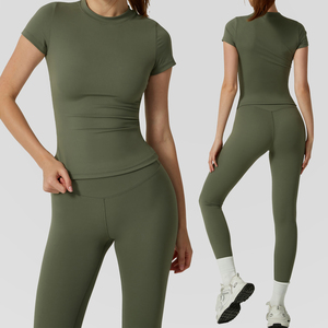 Nuovo Completo Sportivo da <span class=keywords><strong>Donna</strong></span> ad Asciugatura Rapida, Traspirante, con Maniche Corte e <span class=keywords><strong>Pantaloni</strong></span> Yoga a Vita Alta Modellanti, Set da Palestra per Donne - Product Image 2