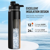 Bouteille d'eau isotherme avec poignée, bouteilles d'eau en acier inoxydable 304 à large ouverture, bouteille d'eau de sport, sans BPA, 24 onces