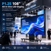 Écran LED pliable et relevable P1.25 de 108 pouces, affichage LED HD sur roulettes pour stand d'exposition, musée et salle d'exposition intérieure