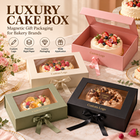 Boîte à gâteau personnalisée avec fenêtre transparente, boîte cadeau magnétique pour boulangerie, vente en gros