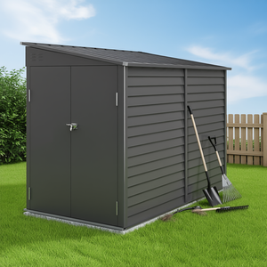 Abri de jardin extérieur 4,6 x 9 gris foncé en métal, avec kit de fondation, portes verrouillables, pour jardin et patio - Product Image 2