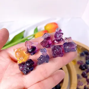 Hot Sales Mini Natural Rainbow Fluorite Carving Healing Stones Fluorite Animal Carving For Decoration