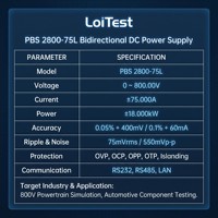 LoiTest PBS 2800-75L 18kW Çift Yönlü Programlanabilir DC Güç Kaynağı 800V 75A 3U Yüksek Yoğunluklu |   Rejeneratif Enerji Geri Kazanımı Yatırım Yatırım Oranı (ROI)