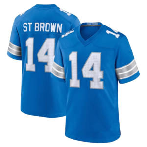 Jersey Sepak Bola USA 0 Gibbs 97 Hutchinson 16 Jared Goff 14 St Brown 20 Sanders 58 Sewell 5 Montgomery Kaos Jersey Jahitan - Product Image 3