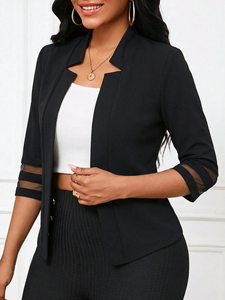 <span class=keywords><strong>Manteau</strong></span> de costume de bureau pour <span class=keywords><strong>femme</strong></span> noir à col montant, respirant, avec manches 3/4 en maille et devant ouvert - Product Image 3