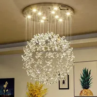 Moderne Cristal Clair K9 Plafonniers Fleur Boule Escalier GU10 LED Lumières Suspendues pour Villa Lustre Éclairage Hôtels