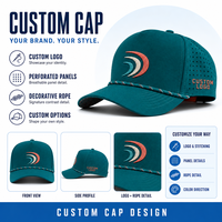 Casquette de golf personnalisée pour homme, 5 panneaux, en polyester bleu, avec logo brodé, perforations découpées au laser, casquette de baseball, casquette de sport imperméable