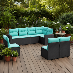 Ensemble de canapés de patio en polyrotin noir, 8 pièces, avec coussins, meubles d'extérieur, style contemporain, pour 8 personnes - Product Image 2