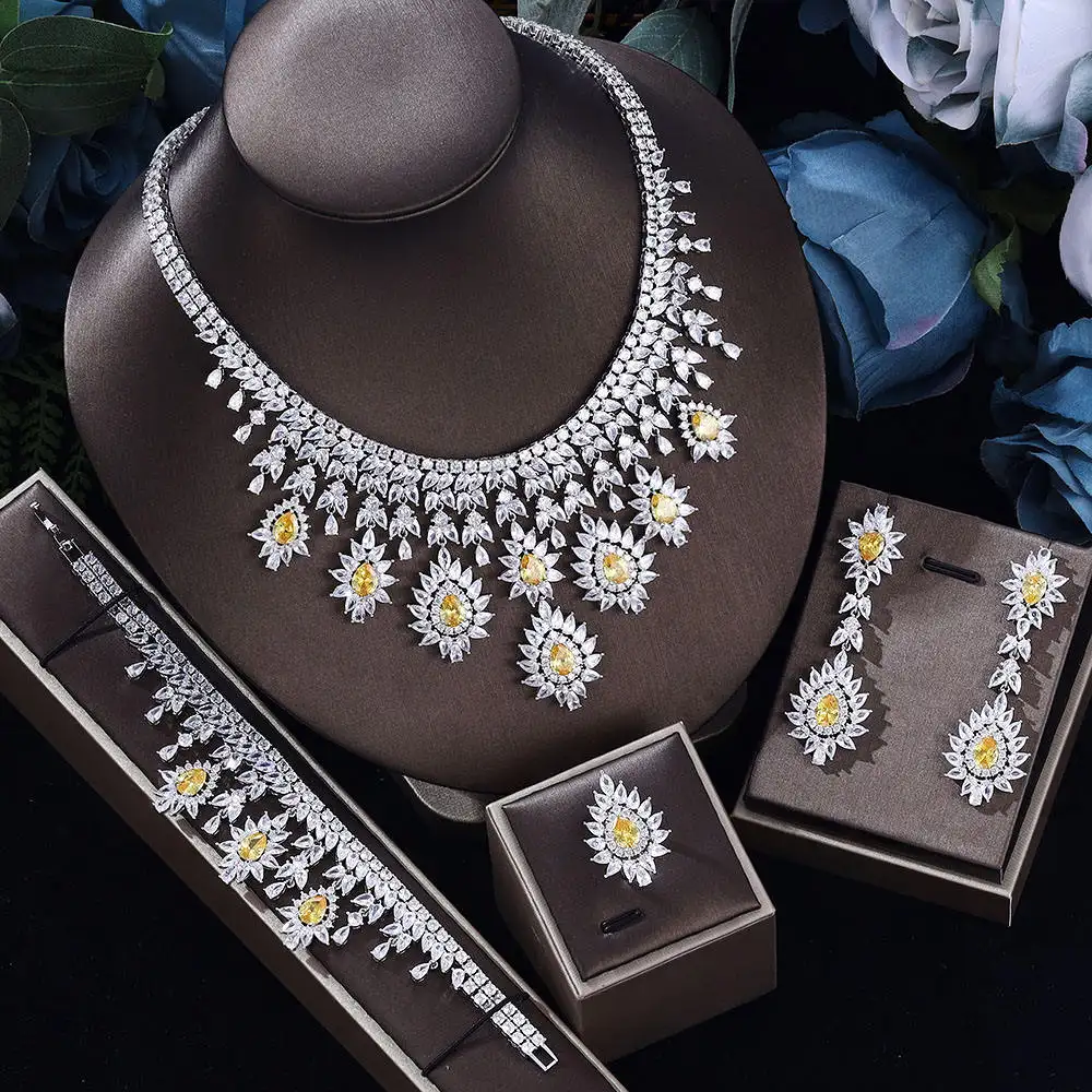 Best Selling Noble Crystal Pendant Wedding 925 Sterling Silver Luxury Cubic Zirconia Women Jewelry Set