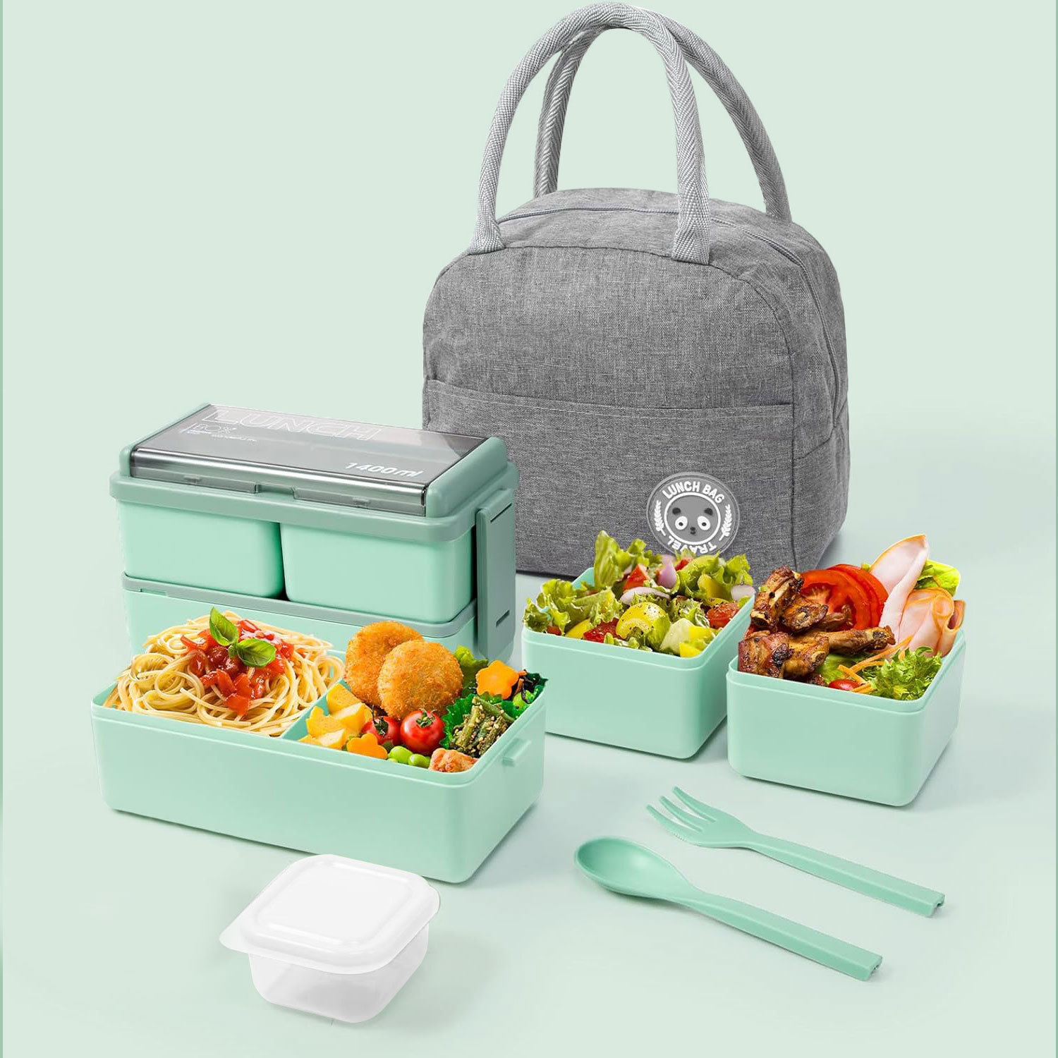 Vert [sac+boîte à sauce+boîte à lunch]