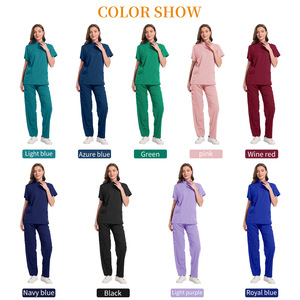 Women Scrub Set Moisture Wicking Split Uniform Hospital Workwear Teal Blue Navy Black Sizes S XXL - Product Image 2