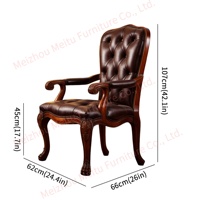 Fauteuil en cuir à dossier haut avec structure en bois de cerisier massif, assise capitonnée marron, chaise traditionnelle pour salon, bureau à domicile