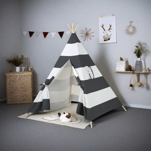 100% coton <span class=keywords><strong>toile</strong></span> tipi jouer tente quatre pôles intérieur/extérieur enfant en bas âge jouet avec espace libre enfants Pop <span class=keywords><strong>moustiquaire</strong></span> - Product Image 3