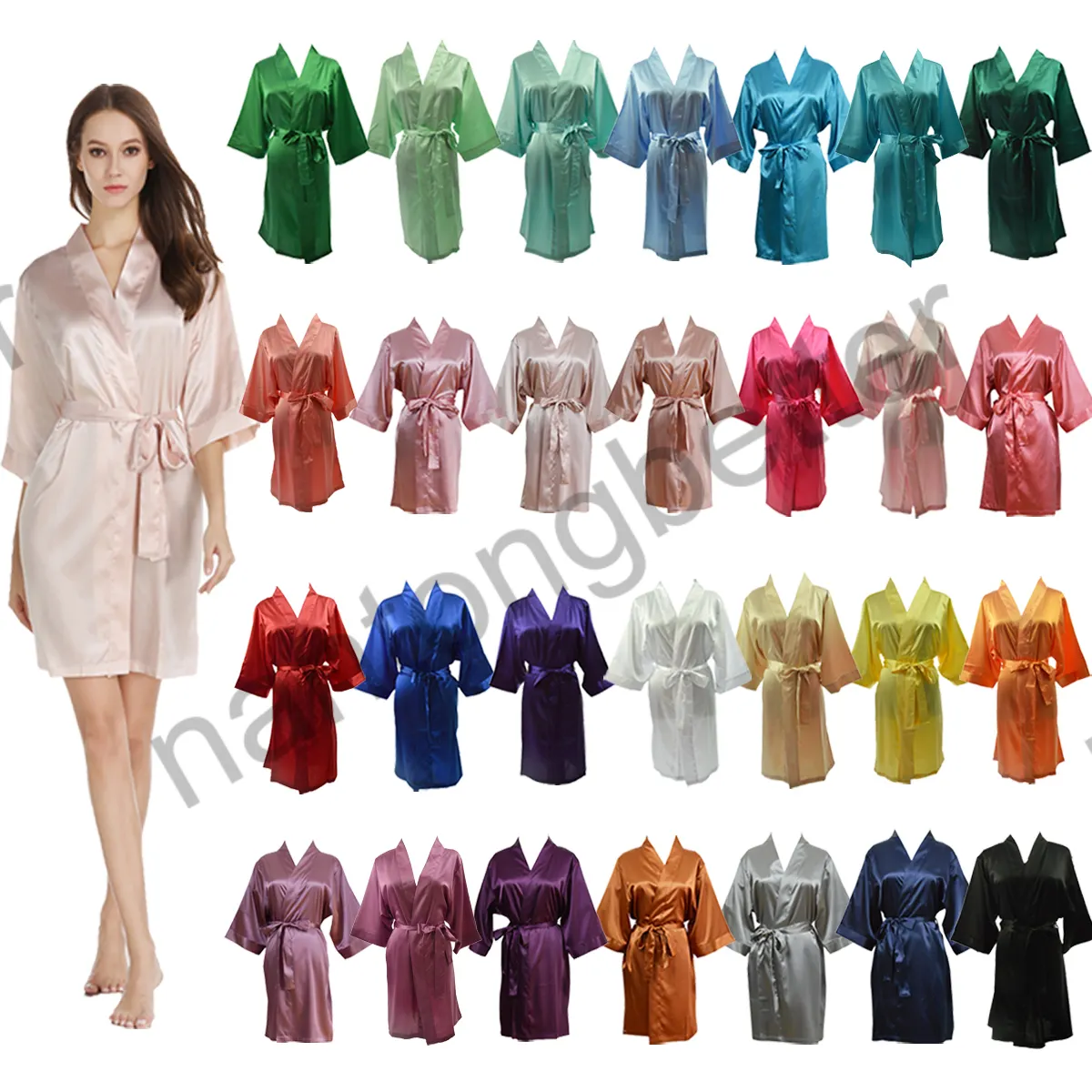 RTS Luxe 133 Couleurs Femmes Mariée Demoiselle D'honneur Satin Robe De Noce Matin Robe OEM Soutien