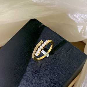 Nuovo Anello Aperto Placcato Oro Rosa con Perla per Donne, in Rame Placcato Oro Vero con Zirconi Incastonati, Gioiello Versatile Popolare <span class=keywords><strong>Online</strong></span> - Product Image 1