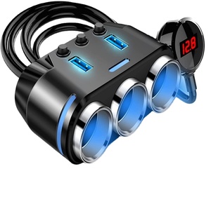 3 ổ cắm Thuốc lá nhẹ hơn với LED điện áp hiển thị kép USB <span class=keywords><strong>Car</strong></span> Charger Thiết bị chuyển mạch 12V Xe <span class=keywords><strong>Adapter</strong></span>/Thuốc lá nhẹ hơn <span class=keywords><strong>Adapter</strong></span> - Product Image 1