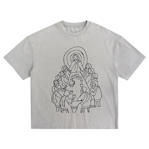 T-shirt Vintage Oversize con Stampa Sketch dell'Ultima Cena, <span class=keywords><strong>Maglietta</strong></span> Casual con Collo Tondo e Grafica per Uomo - Product Image 3
