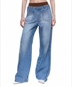 <strong>Pull</strong> <strong>on</strong> Wide Leg Jeans for <strong>Women</strong> Breathable Casual Midi Waist Stretchy Trendy Tummy Control Straight Leg Denim Pants - Product Image 2