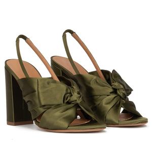 Sandali con tacco alto in raso con tacco grosso annodato a fiocco scarpe da donna con tacco largo - Product Image 4