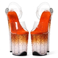 Chaussures de pole dance à plateforme transparente de 20 cm avec strass dégradés, talons de strip-teaseuse pour performance sur scène en boîte de nuit, logo personnalisé
