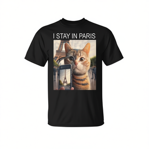 T-shirt Cat In Paris avec motif Tour Eiffel et chat pour les amateurs de voyages - Product Image 2