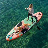 Vente flash : SUP gonflable extra large de 11' x 36'', couleur menthe corail, planche à pagaie géométrique tricolore, kit complet, polyvalent, yoga