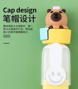 Ensemble de mini-surligneurs sur le thème de la capybara, 6 couleurs <span class=keywords><strong>pastel</strong></span>, avec un adorable embout 3D, surligneurs de poche portables pour l'école et le bureau - Product Image 5