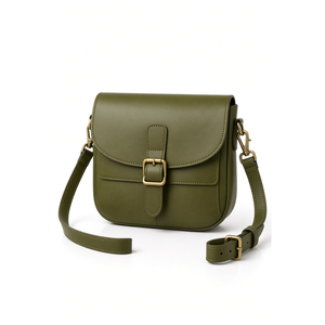 Sac bandoulière en cuir véritable vert olive, fermeture à boucle, style minimaliste, toutes saisons, sac à bandoulière pour femme - Product Image 1