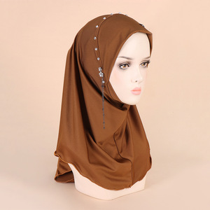 Phổ biến hồi giáo Áo Thun hat handmade chuỗi điều khoản trang sức của phụ nữ đàn hồi headscarf - Product Image 3