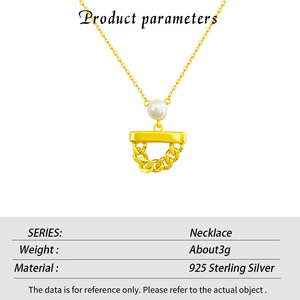 Vente en gros S925 argent sterling perle d'eau douce plaqué or lettre D pendentif collier simple bijoux de mode - Product Image 6