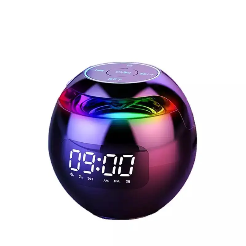 Colorful Outdoor Sub Woofer Speaker LED Display Alarm Digital Clock Speaker Fm Radio Portable Smart 2000mAh Buffer Speaker Bass